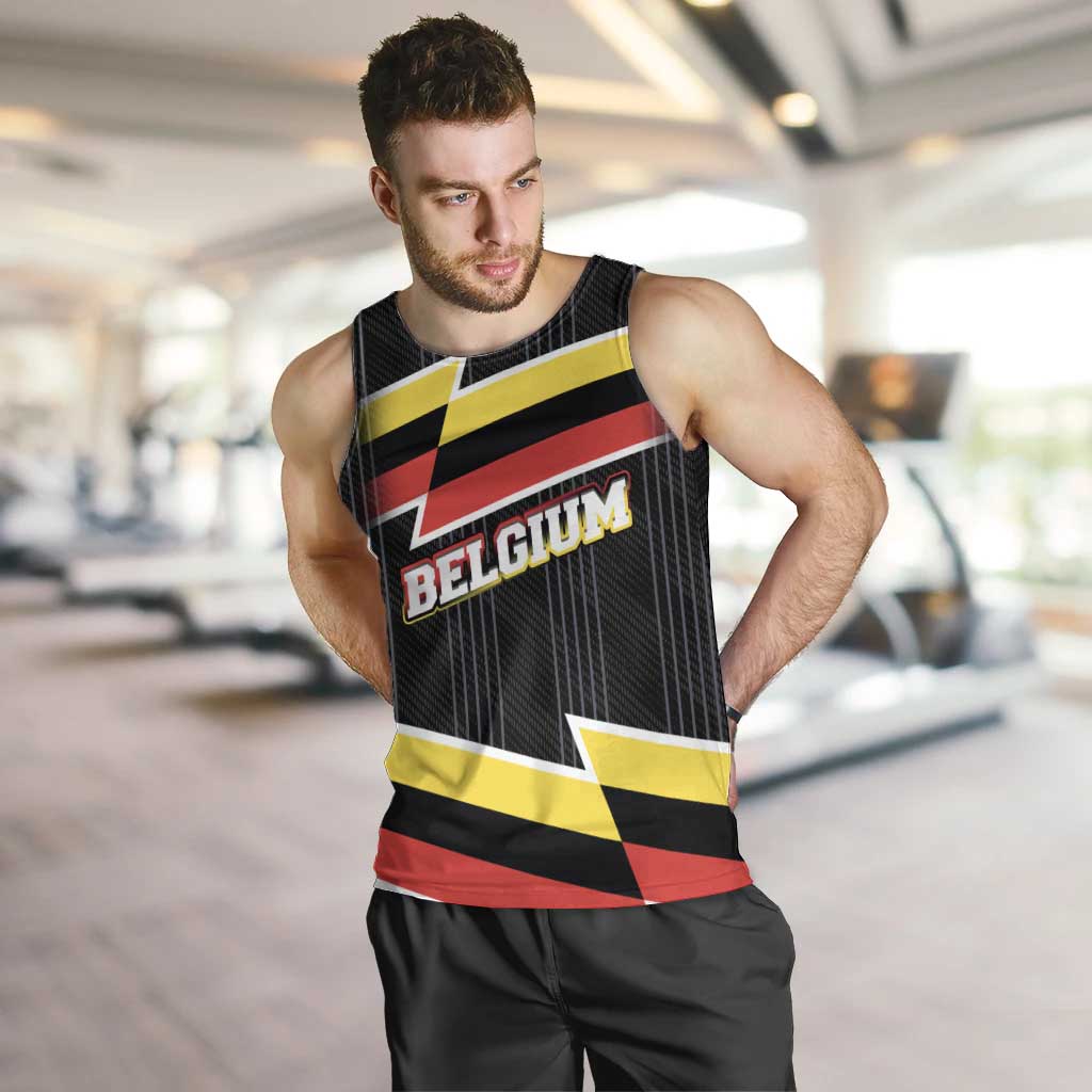 Belgium Men Tank Top with Black Red Yellow Lightning Flag Stripe Spirit