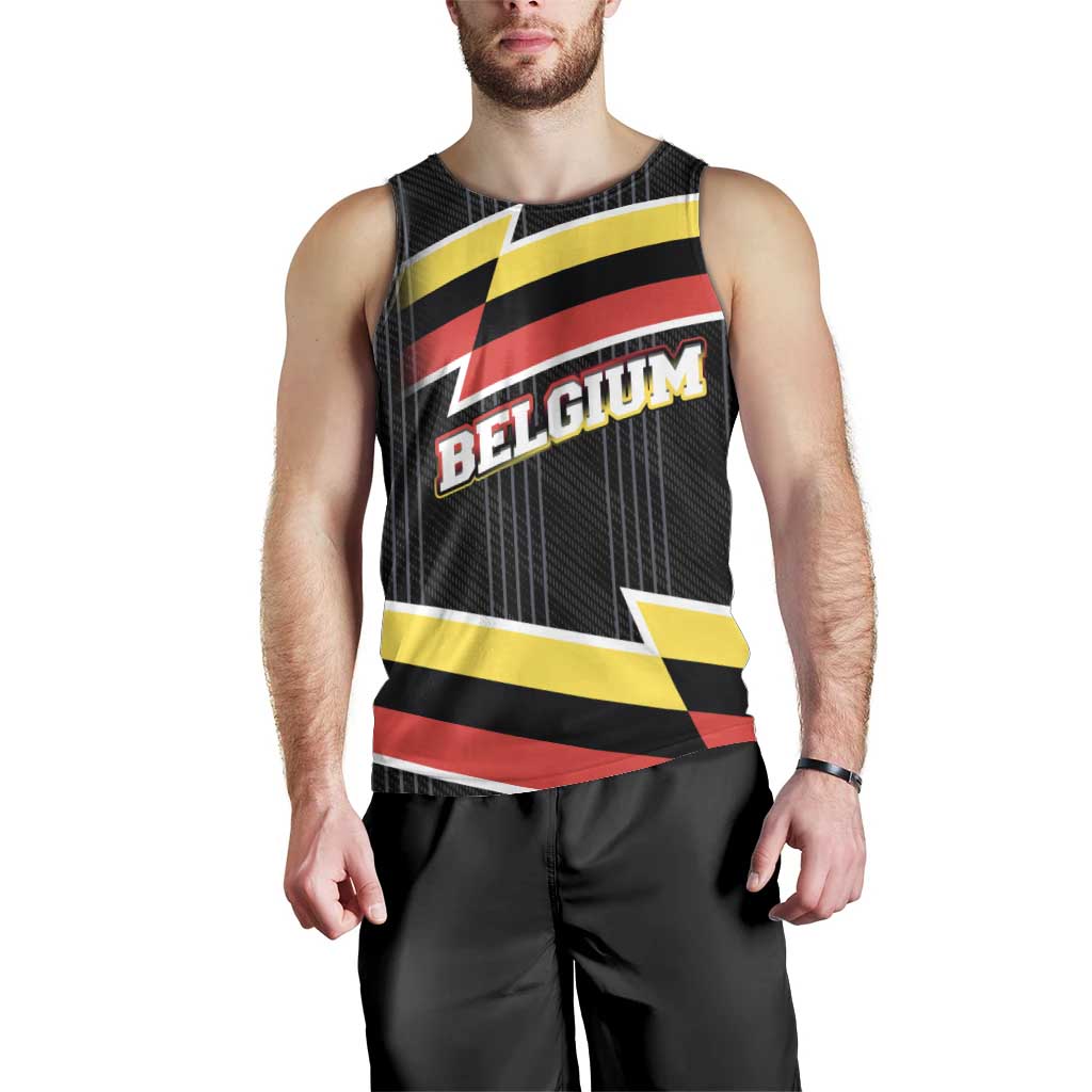 Belgium Men Tank Top with Black Red Yellow Lightning Flag Stripe Spirit