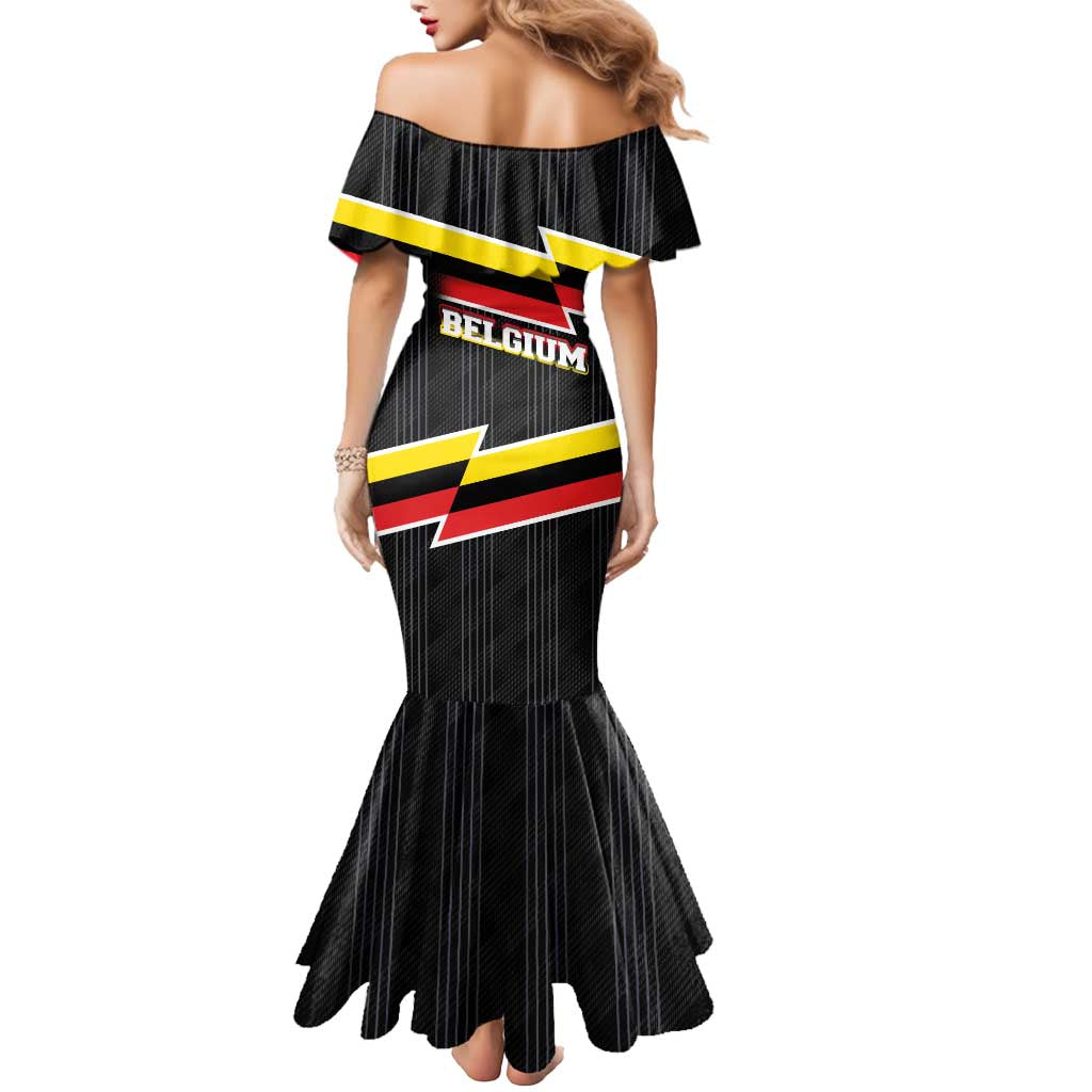 Belgium Mermaid Dress with Black Red Yellow Lightning Flag Stripe Spirit