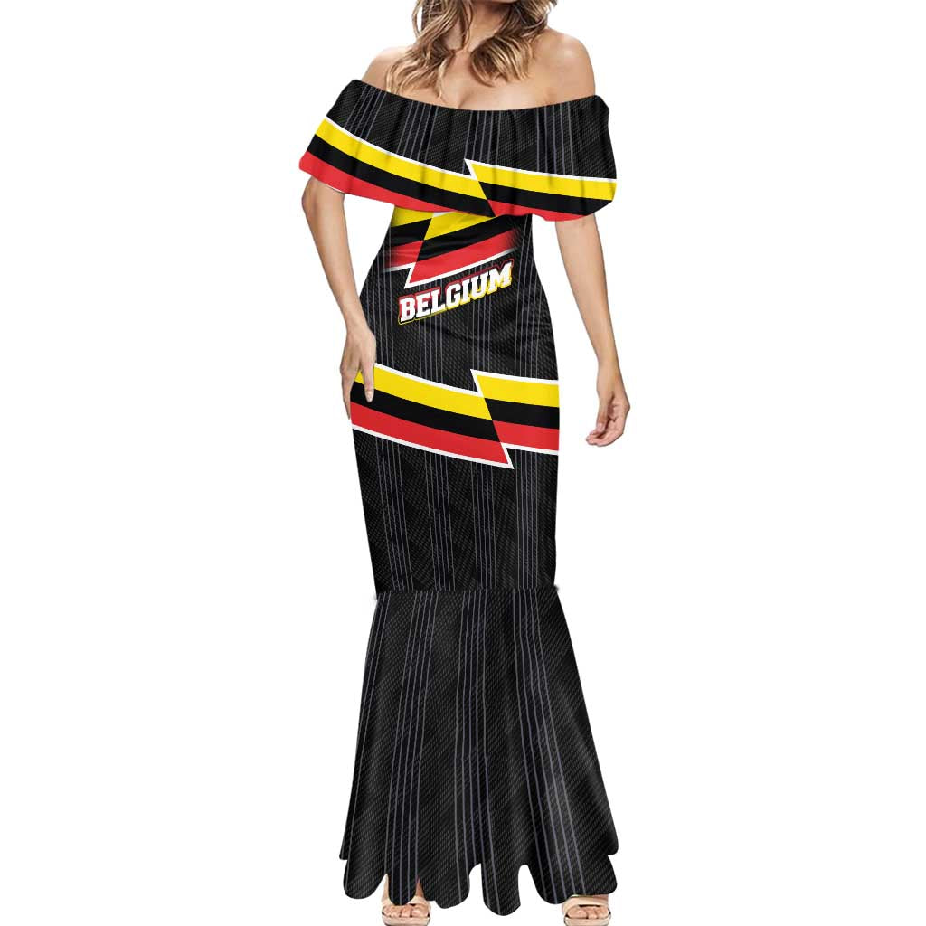 Belgium Mermaid Dress with Black Red Yellow Lightning Flag Stripe Spirit