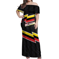 Belgium Off Shoulder Maxi Dress with Black Red Yellow Lightning Flag Stripe Spirit