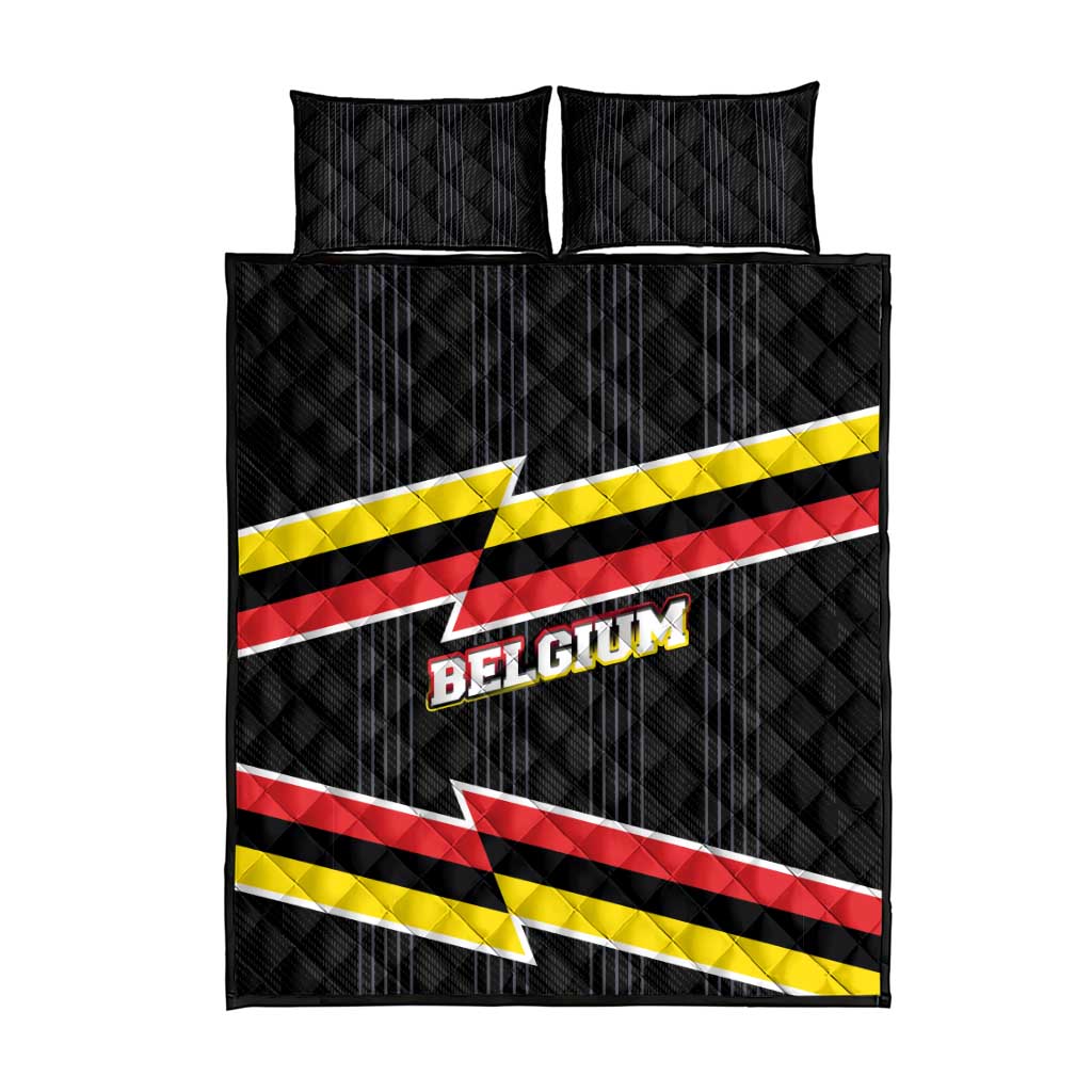 Belgium Quilt Bed Set with Black Red Yellow Lightning Flag Stripe Spirit