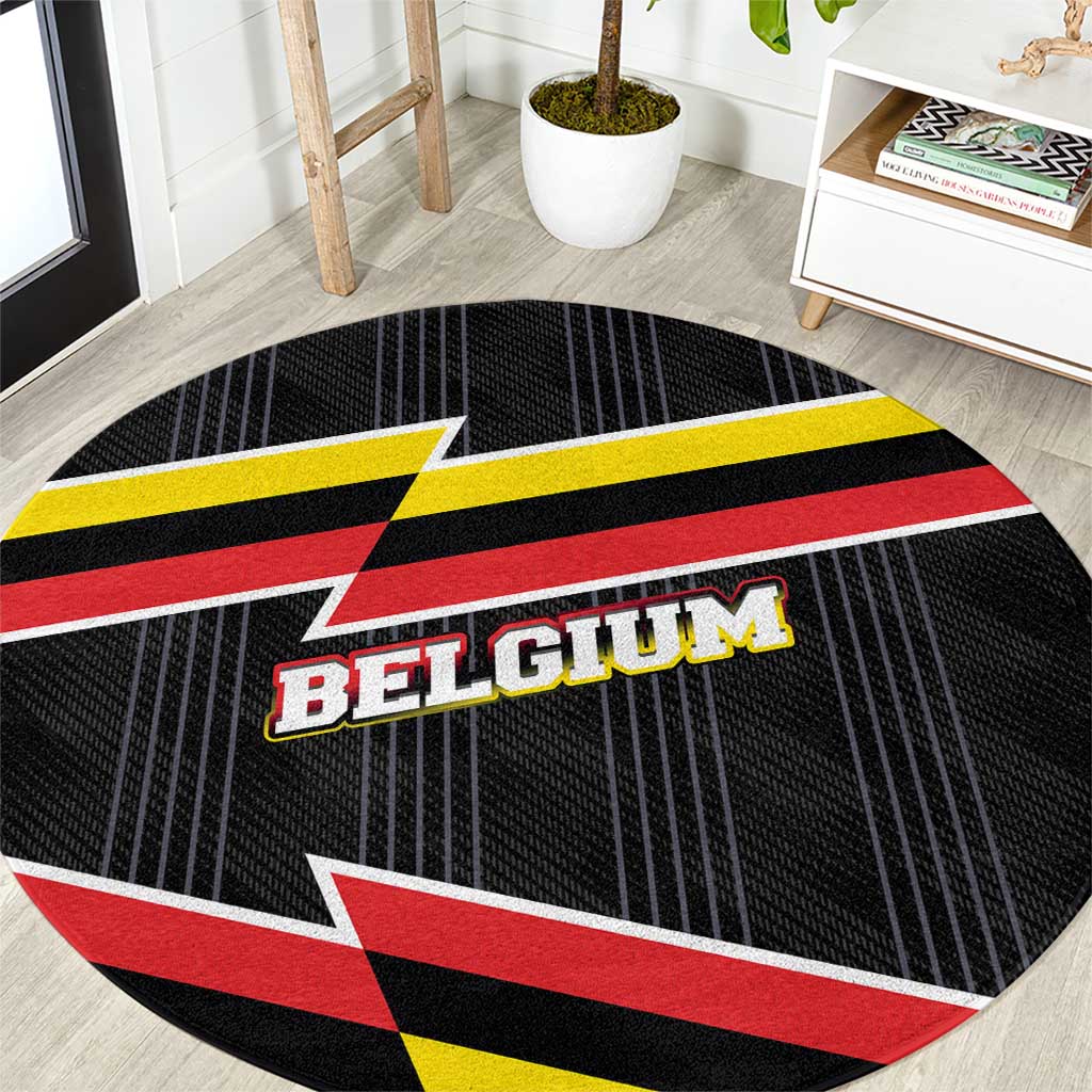 Belgium Round Carpet with Black Red Yellow Lightning Flag Stripe Spirit