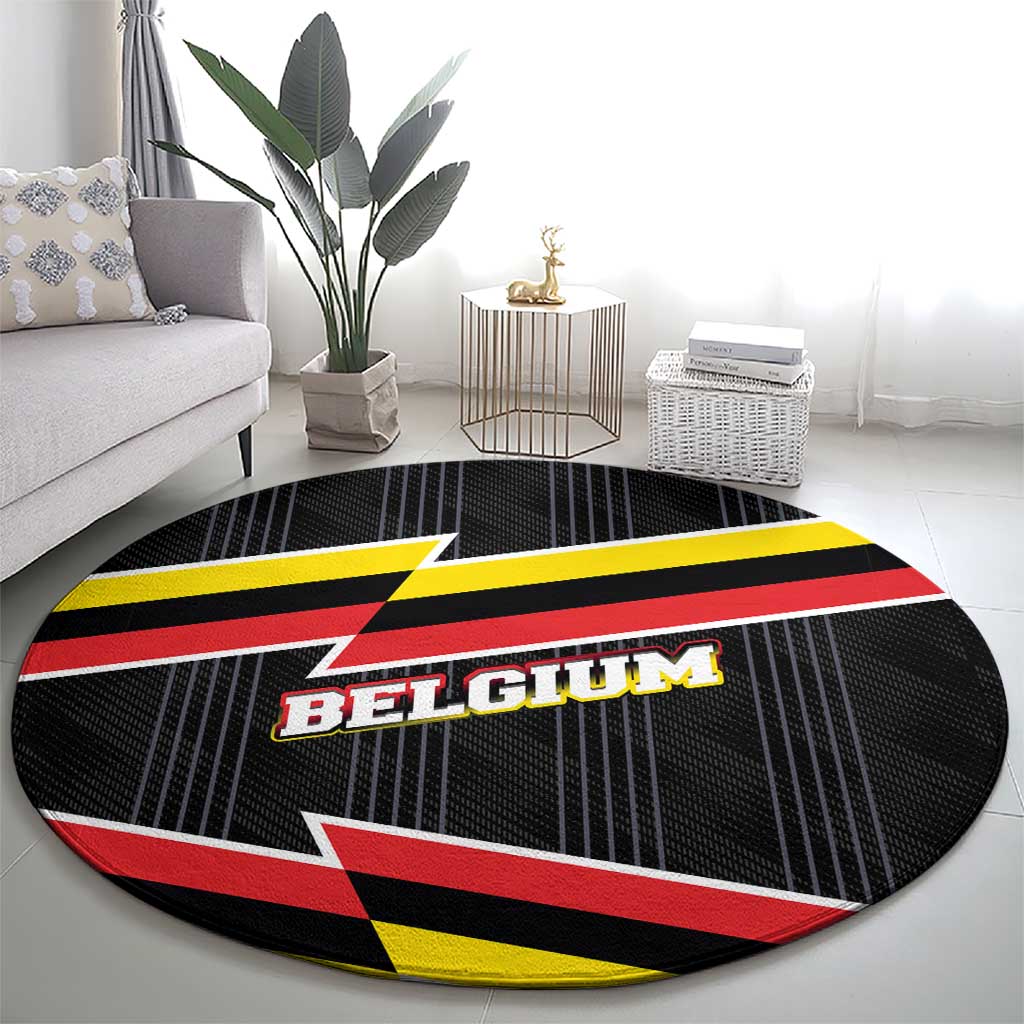 Belgium Round Carpet with Black Red Yellow Lightning Flag Stripe Spirit