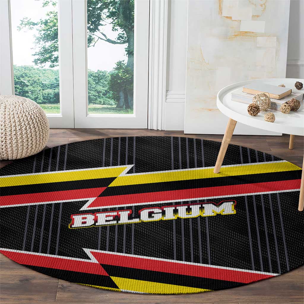 Belgium Round Carpet with Black Red Yellow Lightning Flag Stripe Spirit