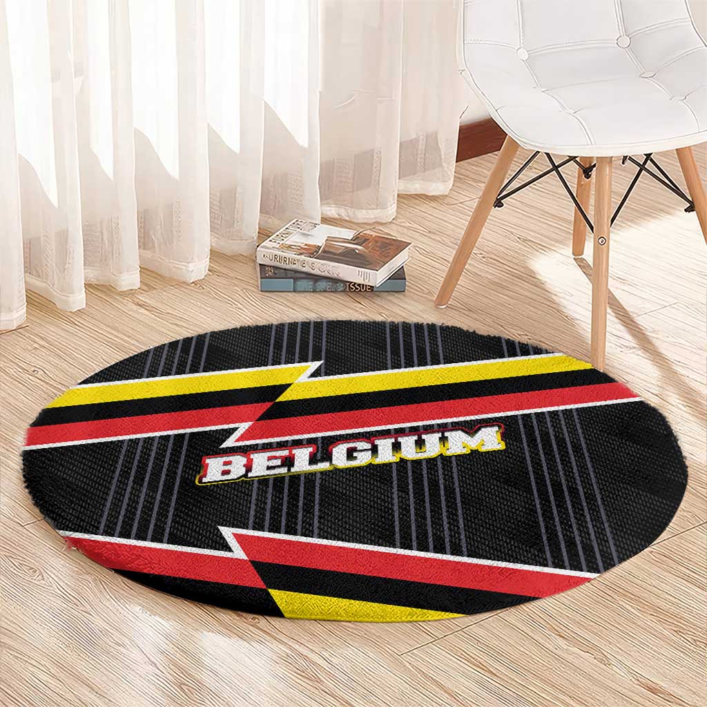 Belgium Round Carpet with Black Red Yellow Lightning Flag Stripe Spirit