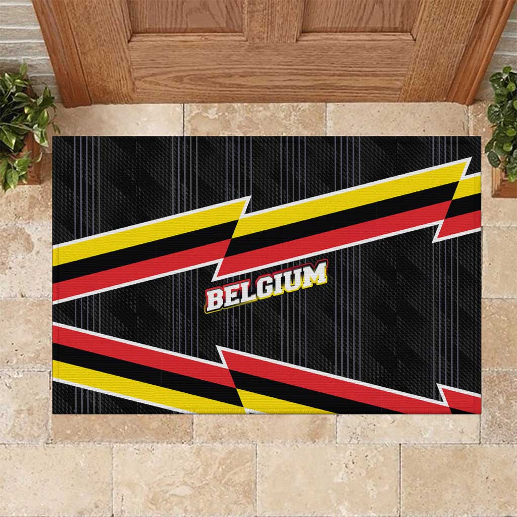 Belgium Rubber Doormat with Black Red Yellow Lightning Flag Stripe Spirit