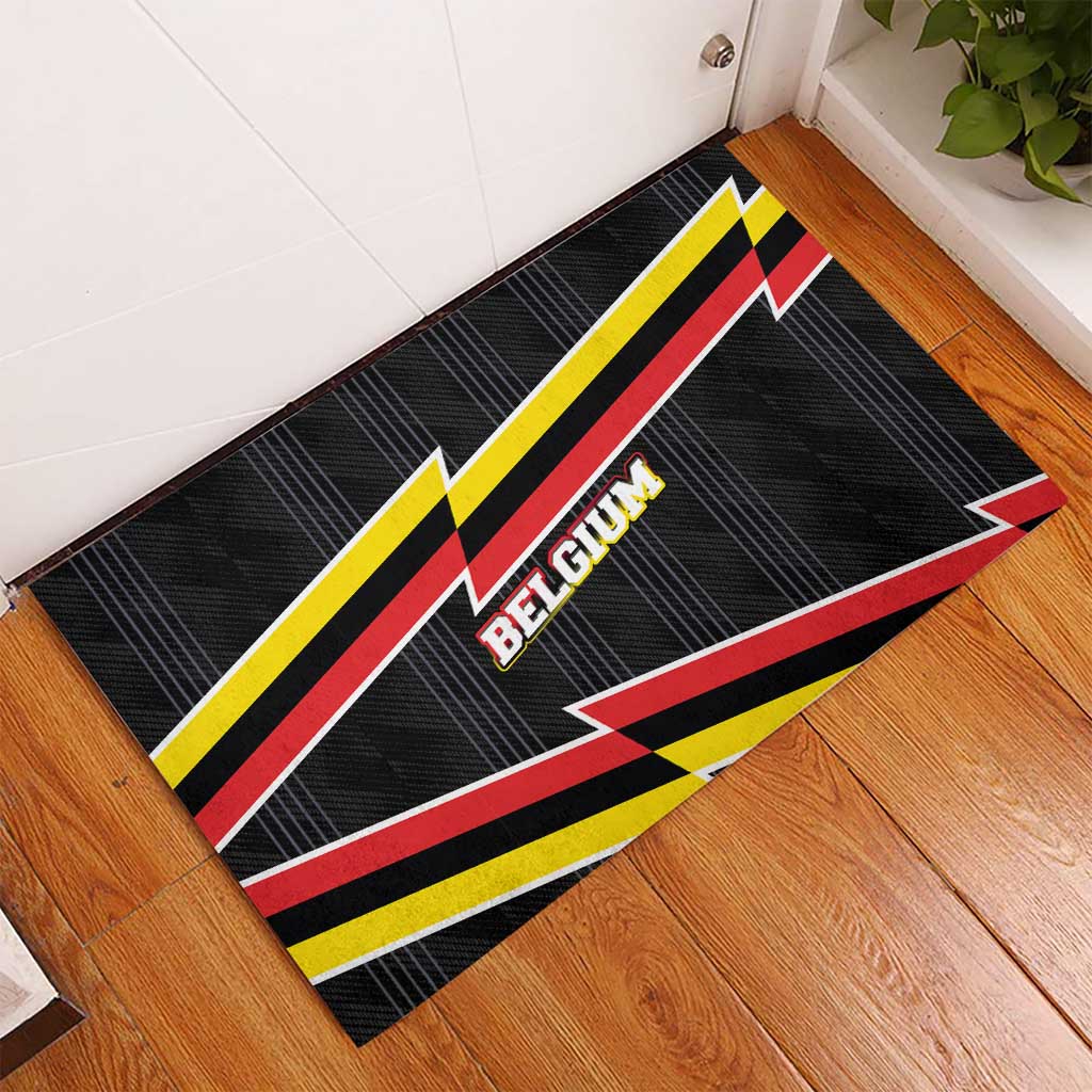 Belgium Rubber Doormat with Black Red Yellow Lightning Flag Stripe Spirit
