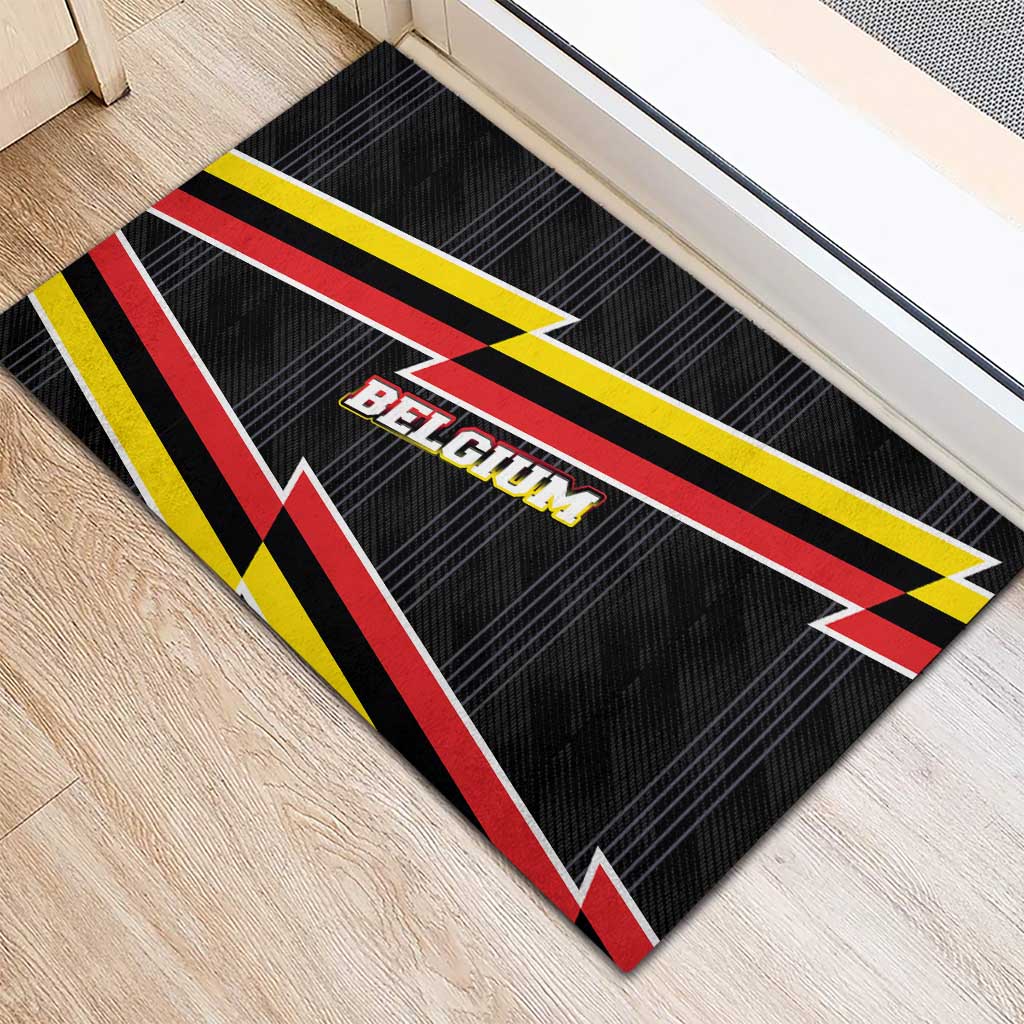 Belgium Rubber Doormat with Black Red Yellow Lightning Flag Stripe Spirit