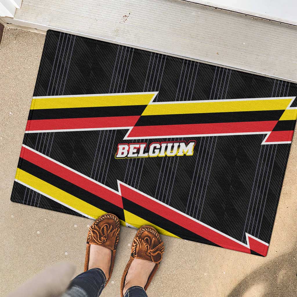 Belgium Rubber Doormat with Black Red Yellow Lightning Flag Stripe Spirit