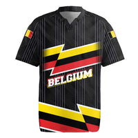 Belgium Rugby Jersey with Black Red Yellow Lightning Flag Stripe Spirit