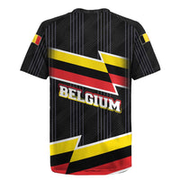 Belgium Rugby Jersey with Black Red Yellow Lightning Flag Stripe Spirit