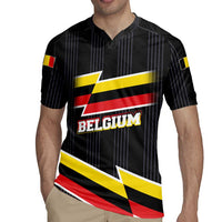 Belgium Rugby Jersey with Black Red Yellow Lightning Flag Stripe Spirit