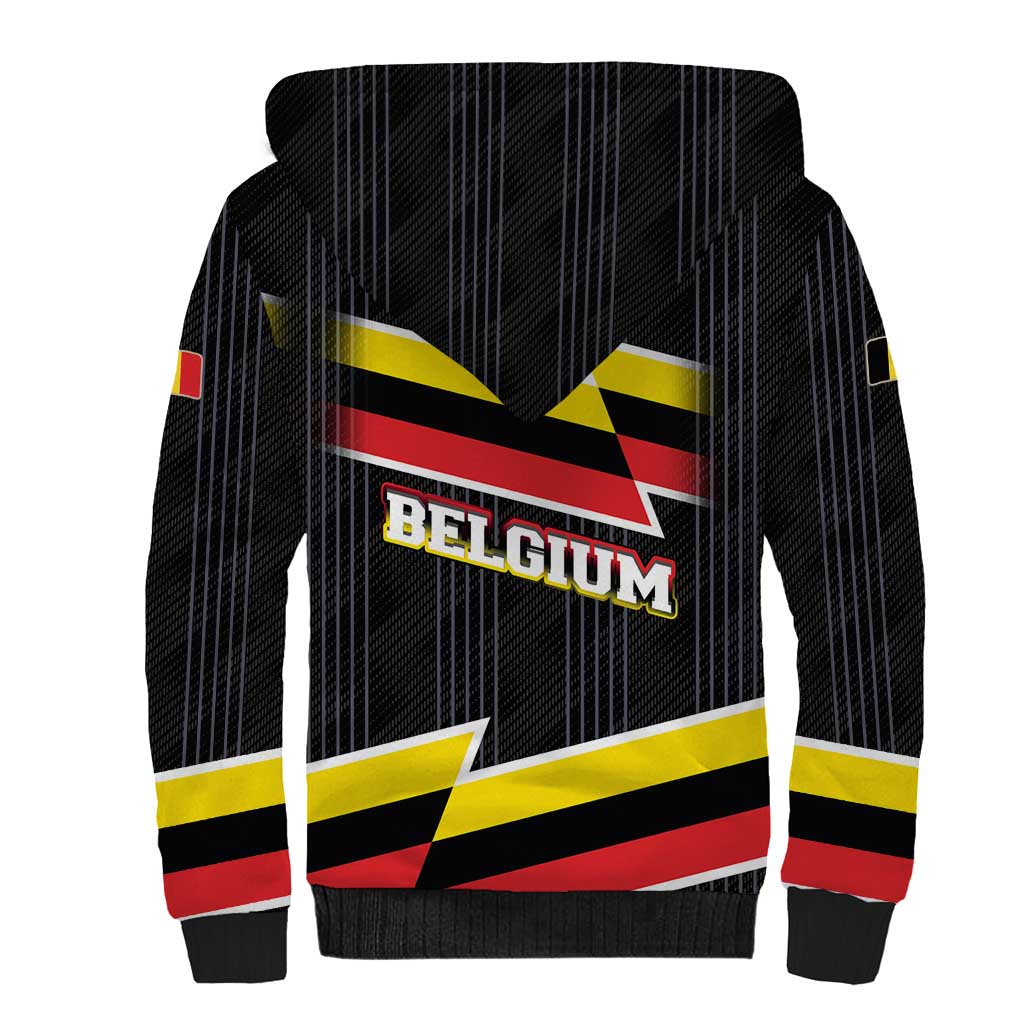 Belgium Sherpa Hoodie with Black Red Yellow Lightning Flag Stripe Spirit