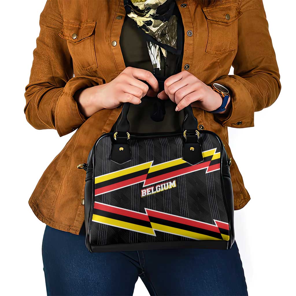Belgium Shoulder Handbag with Black Red Yellow Lightning Flag Stripe Spirit