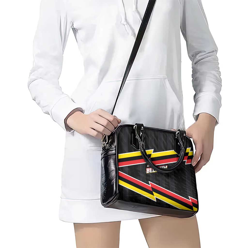 Belgium Shoulder Handbag with Black Red Yellow Lightning Flag Stripe Spirit