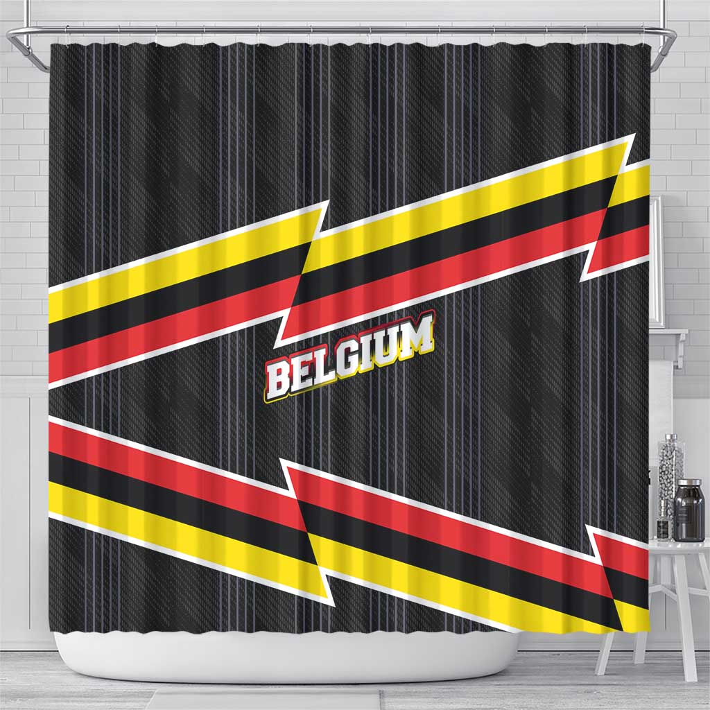 Belgium Shower Curtain with Black Red Yellow Lightning Flag Stripe Spirit