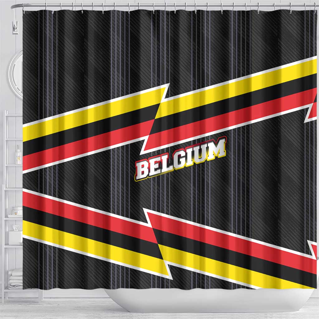 Belgium Shower Curtain with Black Red Yellow Lightning Flag Stripe Spirit