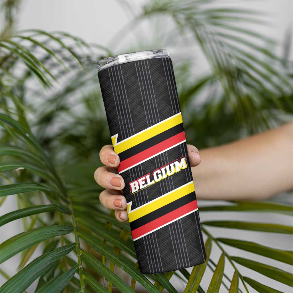 Belgium Skinny Tumbler with Black Red Yellow Lightning Flag Stripe Spirit