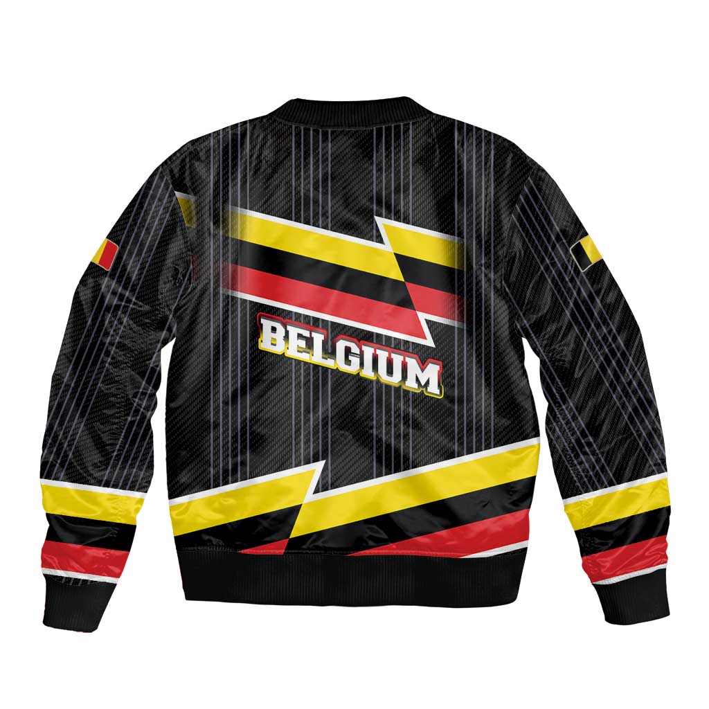 Belgium Sleeve Zip Bomber Jacket with Black Red Yellow Lightning Flag Stripe Spirit