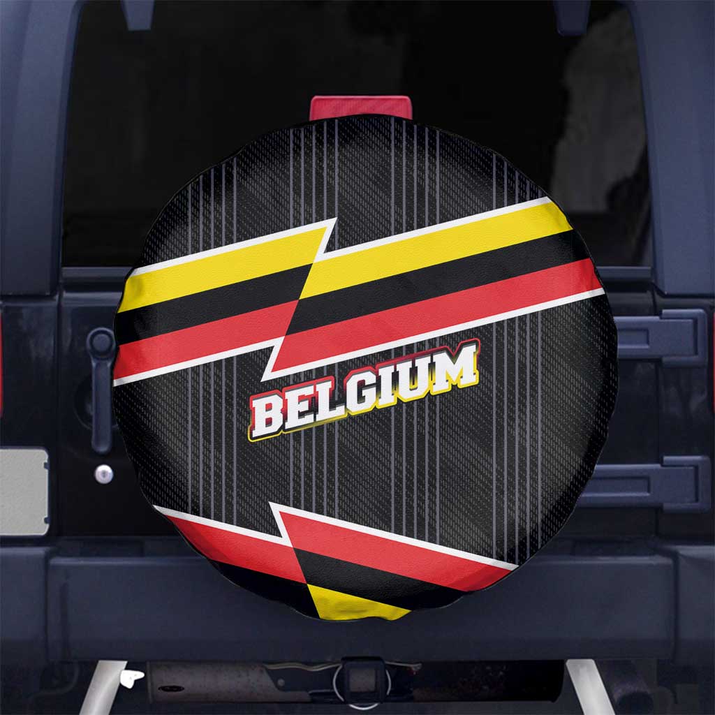 Belgium Spare Tire Cover with Black Red Yellow Lightning Flag Stripe Spirit