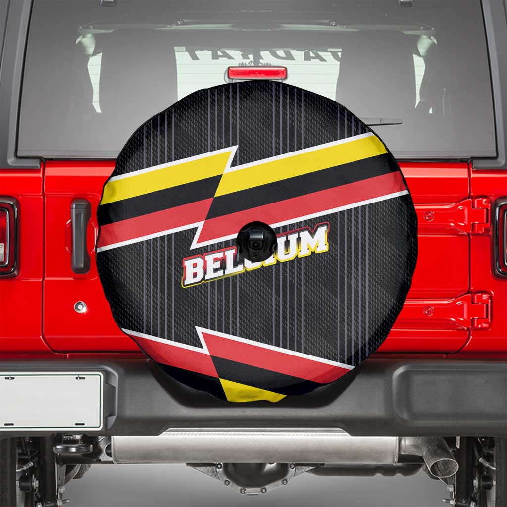 Belgium Spare Tire Cover with Black Red Yellow Lightning Flag Stripe Spirit