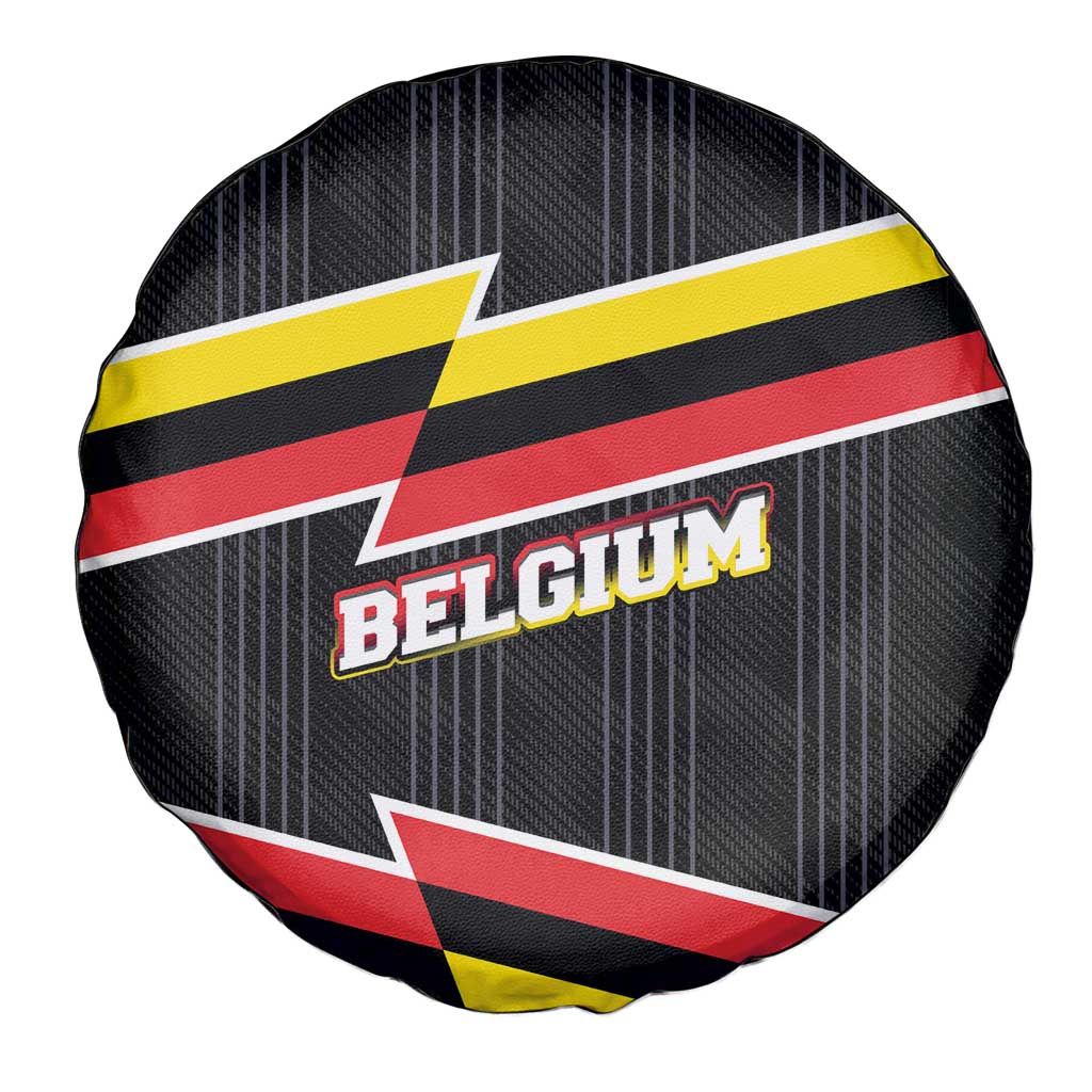 Belgium Spare Tire Cover with Black Red Yellow Lightning Flag Stripe Spirit