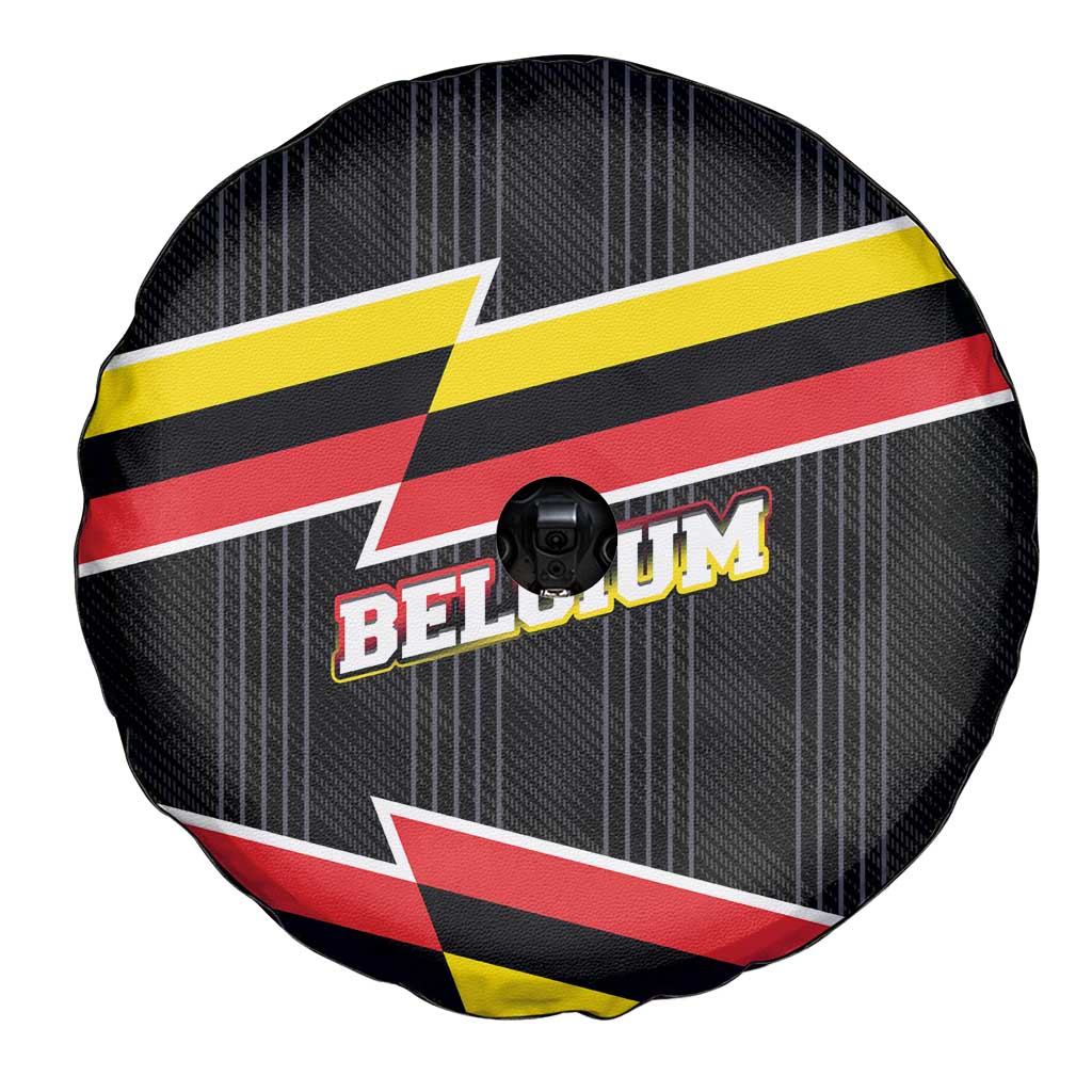 Belgium Spare Tire Cover with Black Red Yellow Lightning Flag Stripe Spirit