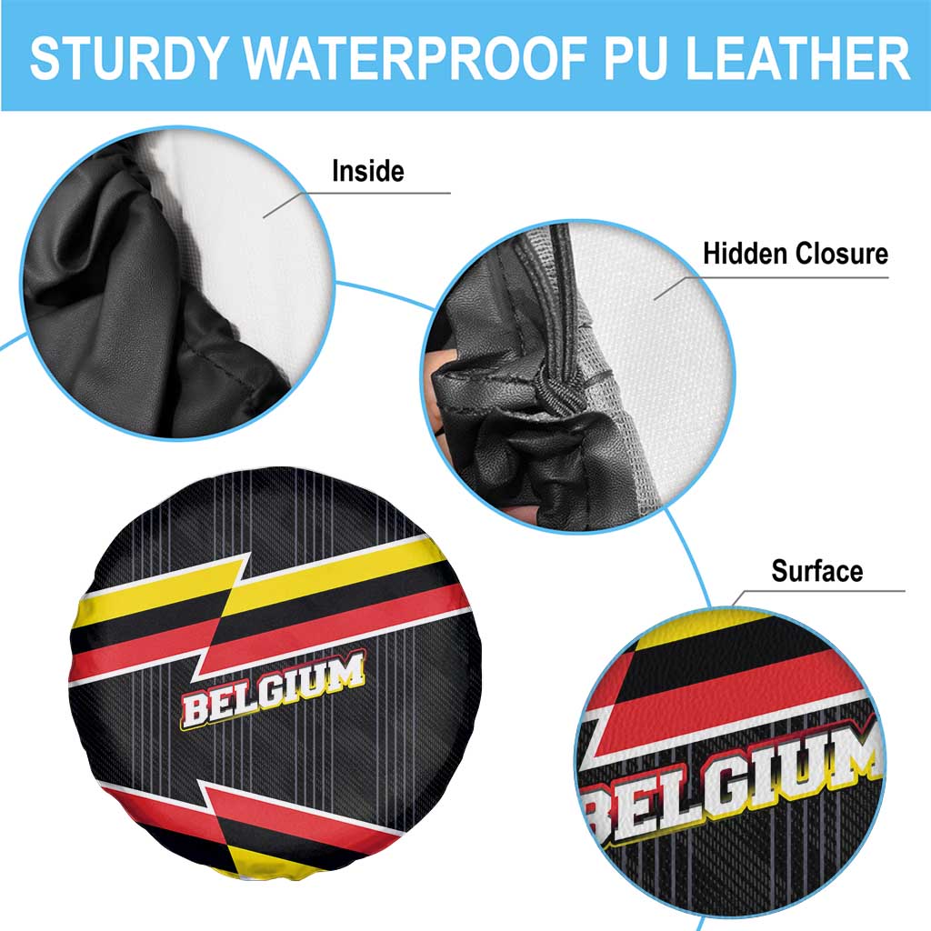 Belgium Spare Tire Cover with Black Red Yellow Lightning Flag Stripe Spirit