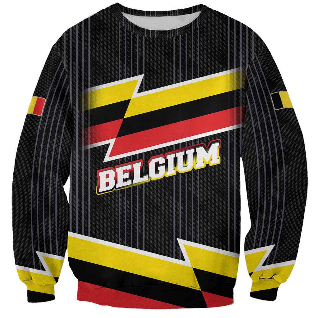 Belgium Sweatshirt with Black Red Yellow Lightning Flag Stripe Spirit