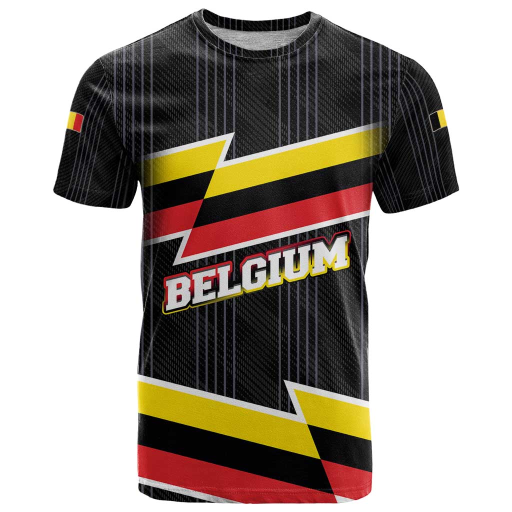 Belgium T Shirt with Black Red Yellow Lightning Flag Stripe Spirit