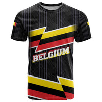 Belgium T Shirt with Black Red Yellow Lightning Flag Stripe Spirit