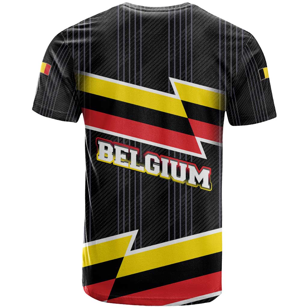 Belgium T Shirt with Black Red Yellow Lightning Flag Stripe Spirit