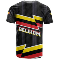 Belgium T Shirt with Black Red Yellow Lightning Flag Stripe Spirit