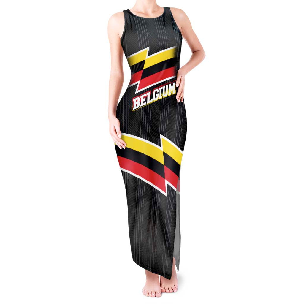 Belgium Tank Maxi Dress with Black Red Yellow Lightning Flag Stripe Spirit