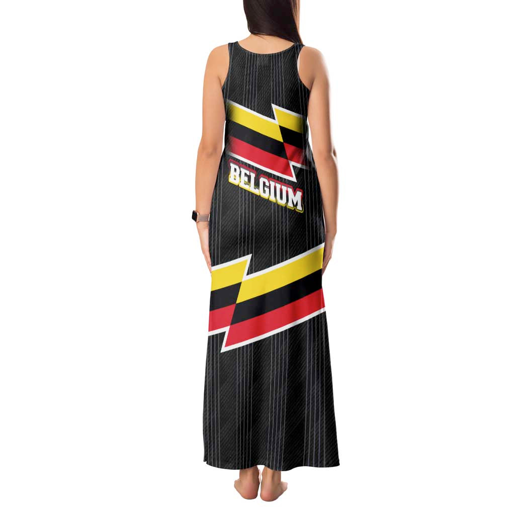 Belgium Tank Maxi Dress with Black Red Yellow Lightning Flag Stripe Spirit