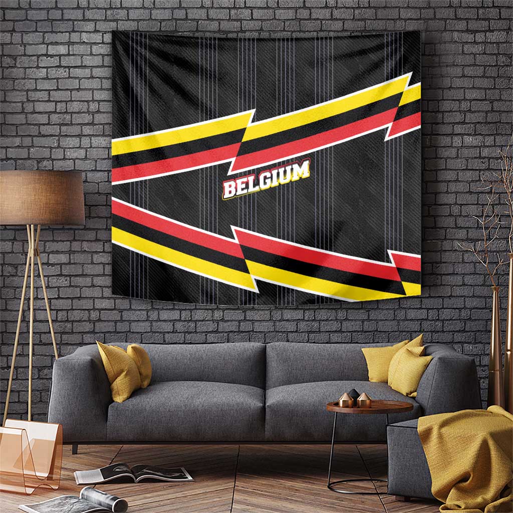 Belgium Tapestry with Black Red Yellow Lightning Flag Stripe Spirit