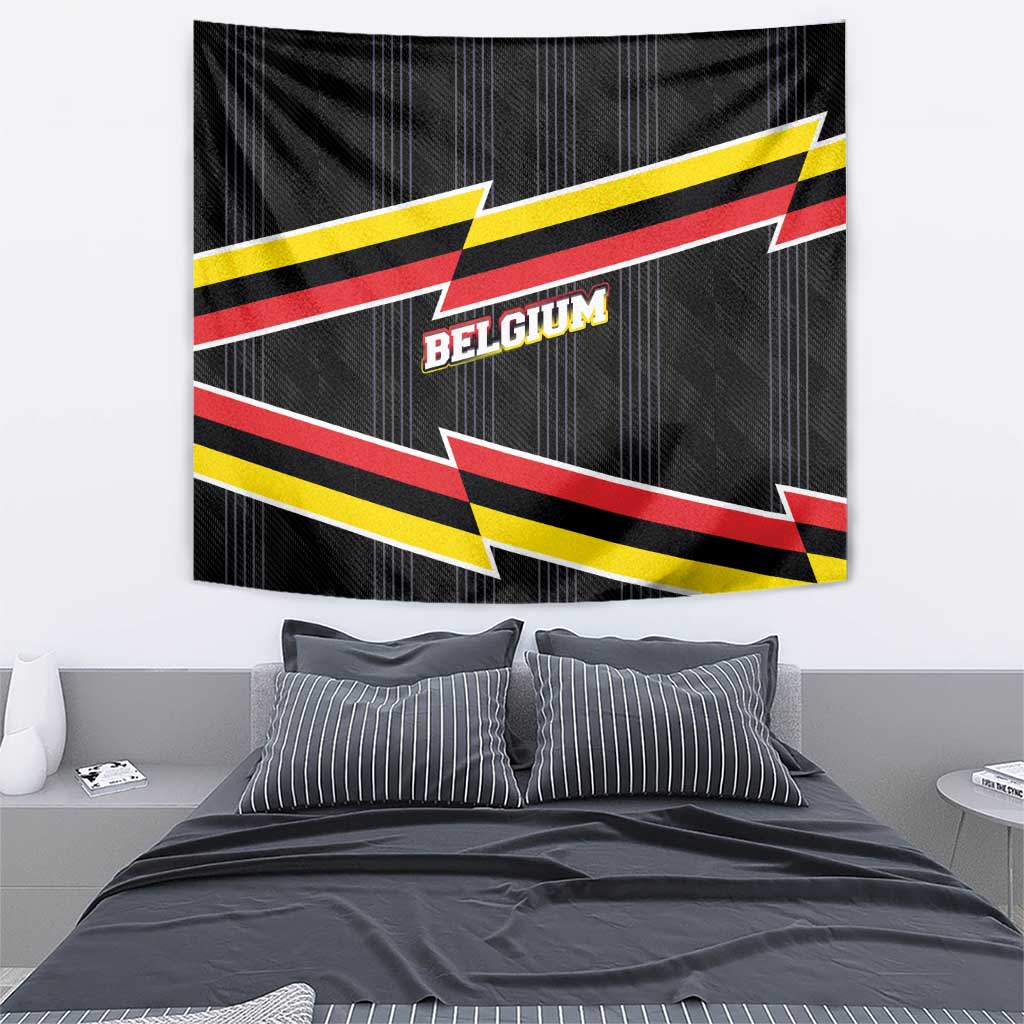Belgium Tapestry with Black Red Yellow Lightning Flag Stripe Spirit