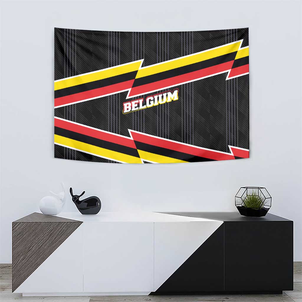 Belgium Tapestry with Black Red Yellow Lightning Flag Stripe Spirit