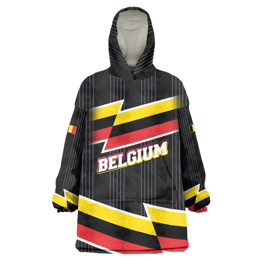 Belgium Wearable Blanket Hoodie with Black Red Yellow Lightning Flag Stripe Spirit