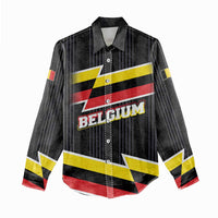 Belgium Women Casual Shirt with Black Red Yellow Lightning Flag Stripe Spirit