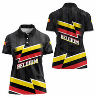 Belgium Women Polo Shirt with Black Red Yellow Lightning Flag Stripe Spirit