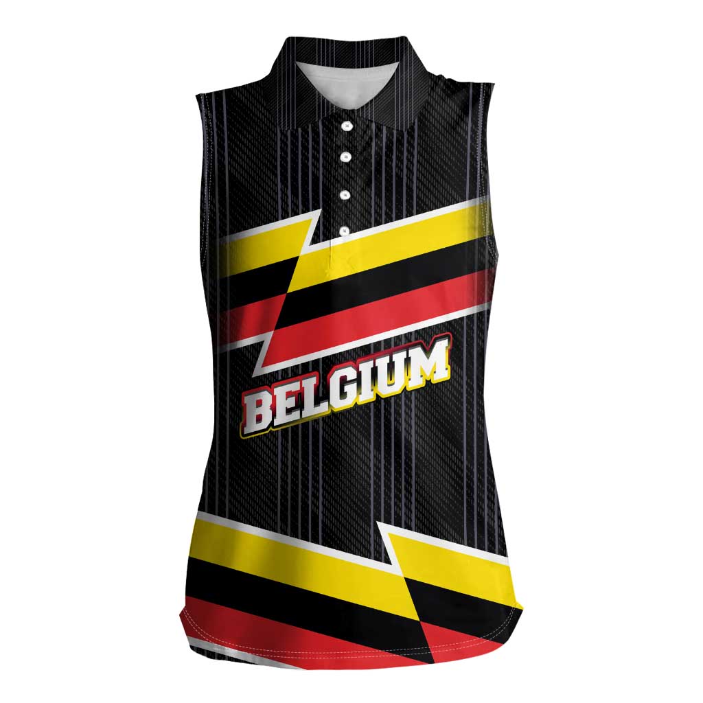 Belgium Women Sleeveless Polo Shirt with Black Red Yellow Lightning Flag Stripe Spirit