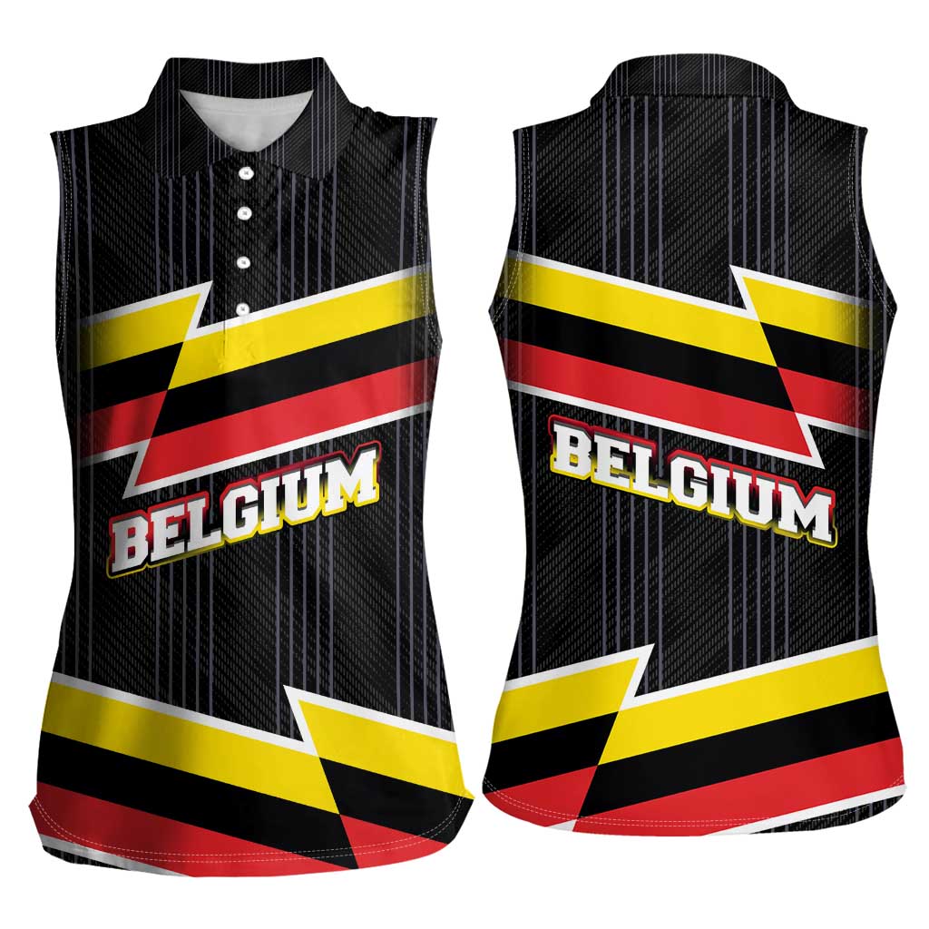 Belgium Women Sleeveless Polo Shirt with Black Red Yellow Lightning Flag Stripe Spirit