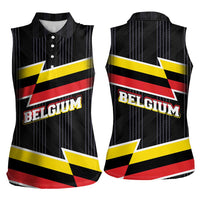 Belgium Women Sleeveless Polo Shirt with Black Red Yellow Lightning Flag Stripe Spirit