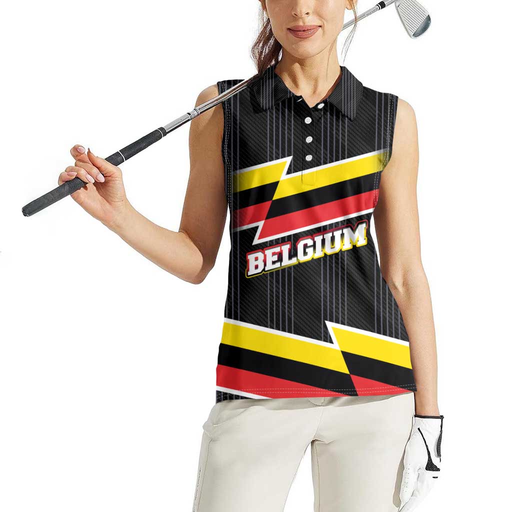 Belgium Women Sleeveless Polo Shirt with Black Red Yellow Lightning Flag Stripe Spirit