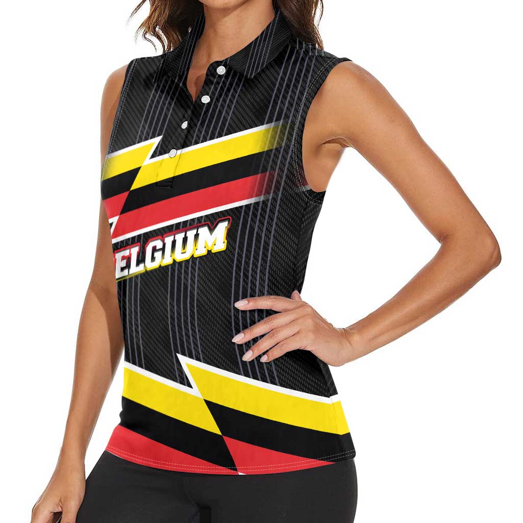 Belgium Women Sleeveless Polo Shirt with Black Red Yellow Lightning Flag Stripe Spirit