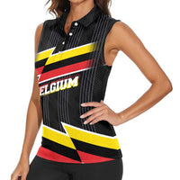 Belgium Women Sleeveless Polo Shirt with Black Red Yellow Lightning Flag Stripe Spirit