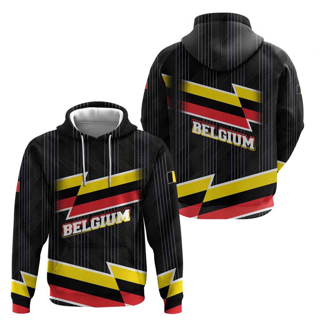Belgium Zip Hoodie with Black Red Yellow Lightning Flag Stripe Spirit