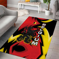 Belgium Area Rug with Black Red Lion Crest Flag Flame Spirit